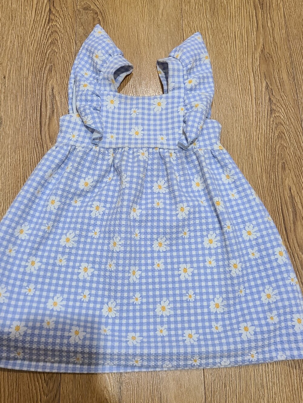 Girls' Blue Gingham Daisies Ruffle Strap Dress GIRL 4t Daisies Dress